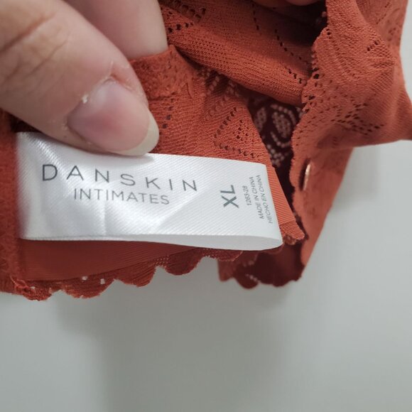 Danskin Dark Orange Lace Edge Wireless Longline Triangle Plunge Bralette Size XL - Picture 4 of 6